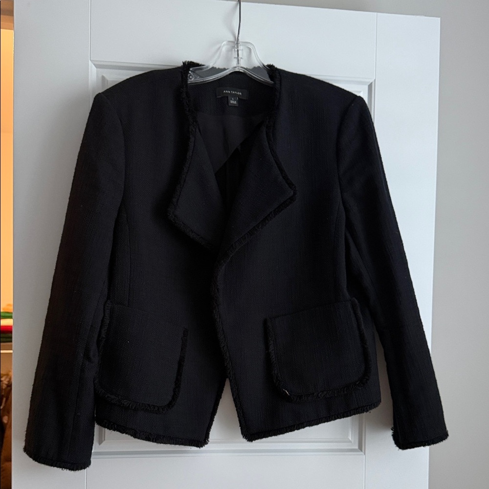Ann Taylor Black Women's Blazer with Fringe Trim